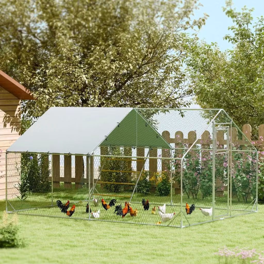 Recinto per Galline Giordanoshop Argento con Tetto Impermeabile, Mangiatoia e Posatoio, L 300 x P 400 x H 195 cm – 2