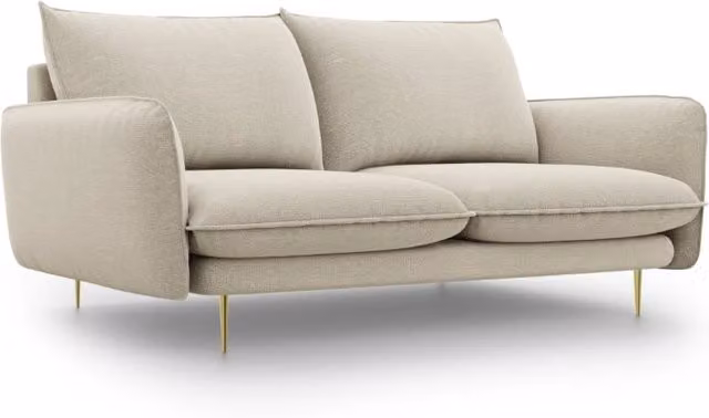 Divano Vienna a 2 posti Cosmopolitan Design in tessuto strutturato beige e oro con struttura in metallo per il tuo soggiorno