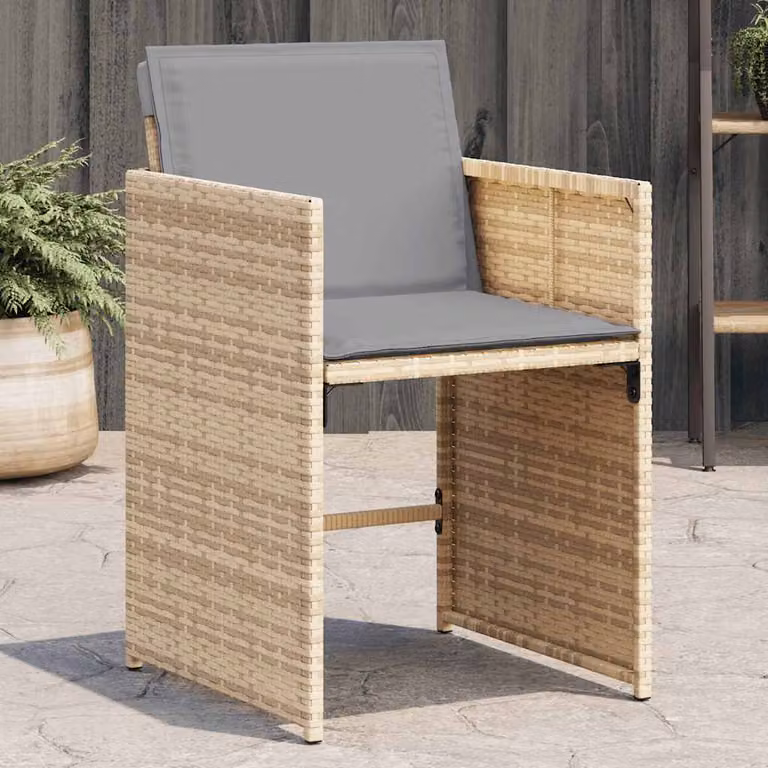 Set di 4 sedie da giardino vidaXL in polyrattan con cuscini beige e grigio e braccioli