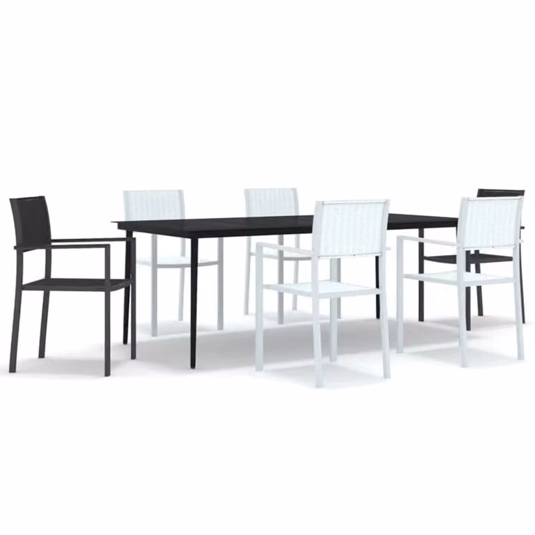 Set Mobili da Pranzo da Giardino 7 pz Bianco e Nero