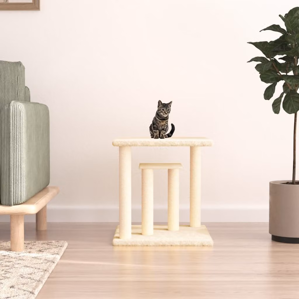 vidaXL Tiragraffi per Gatti con Piattaforme in Sisal e Legno, Colore Beige, H: 50 cm
