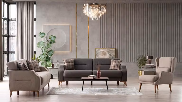 Komfortable Sofagarnitur 3+3+1 Sitze Stilvolles Design Wohnlandschaft Sitzgruppe