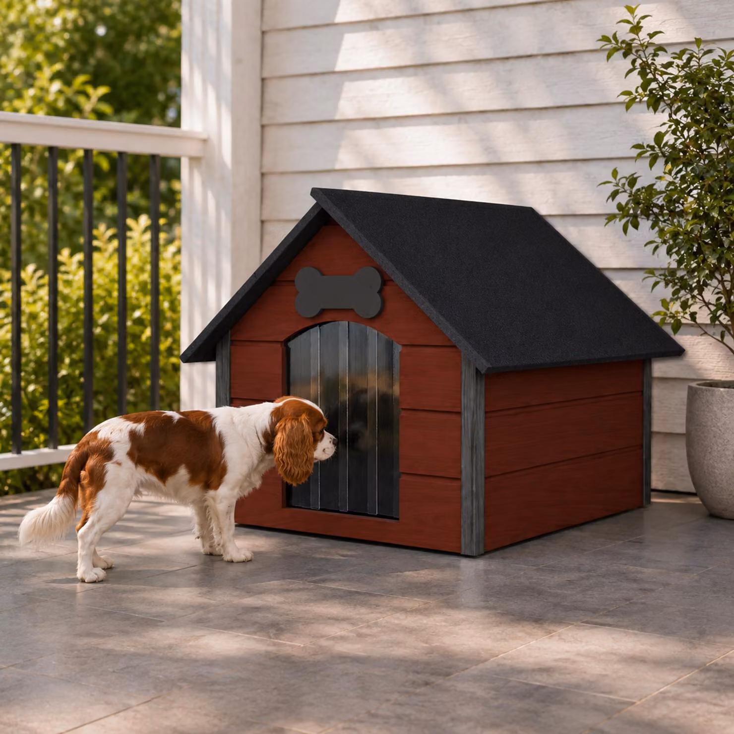 Cuccia per cani QLS, dimensioni L, 81x68 cm, isolata, in legno, per esterno, colore marrone-antracite, modello 9122