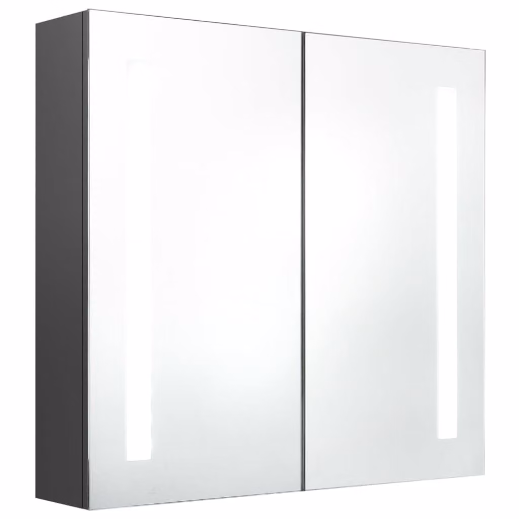 Armadietto Bagno con Specchio e LED Grigio 62x14x60 cm