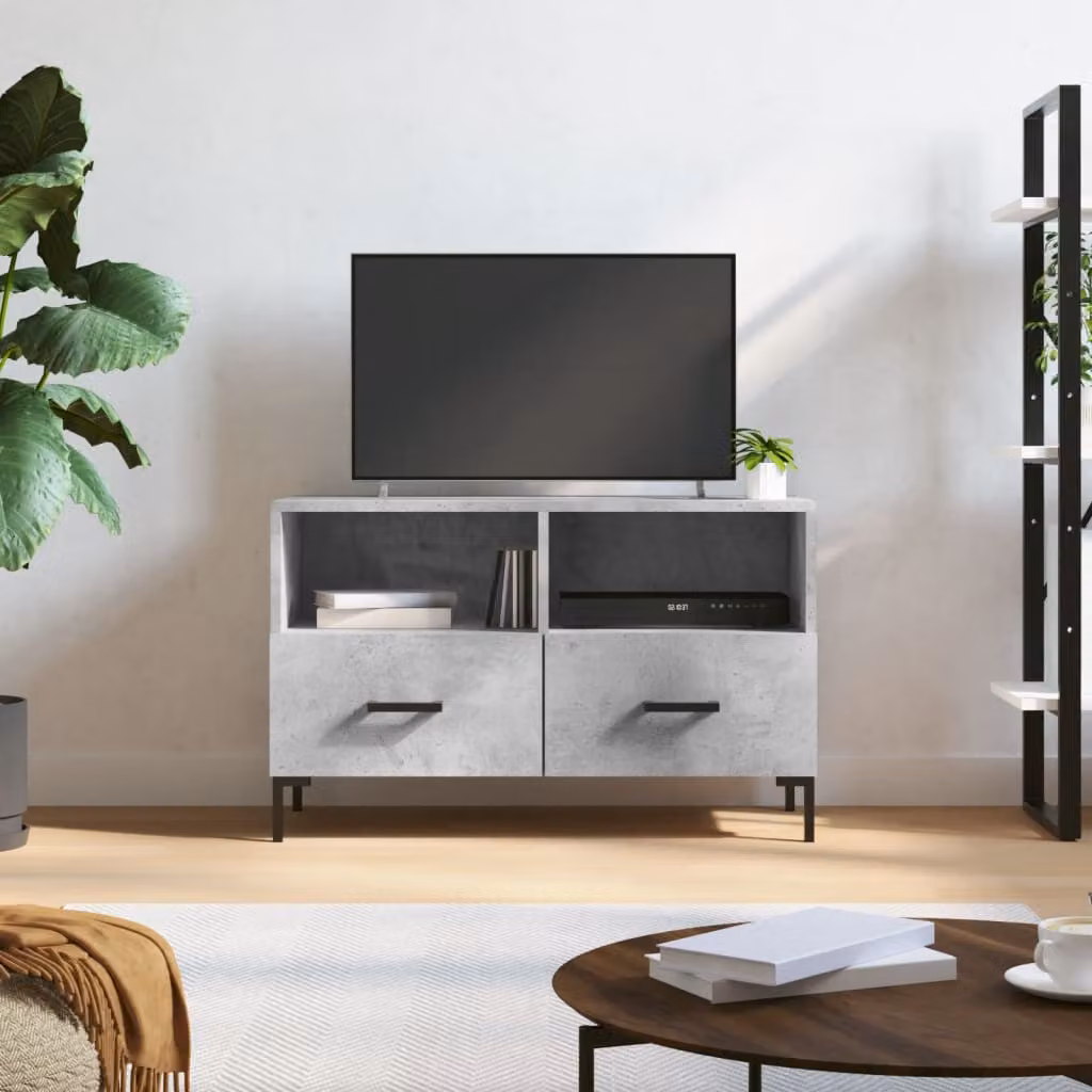 Mobile per TV vidaXL in legno e metallo, Grigio Cemento, L 80 cm x P 36 cm x H 50 cm