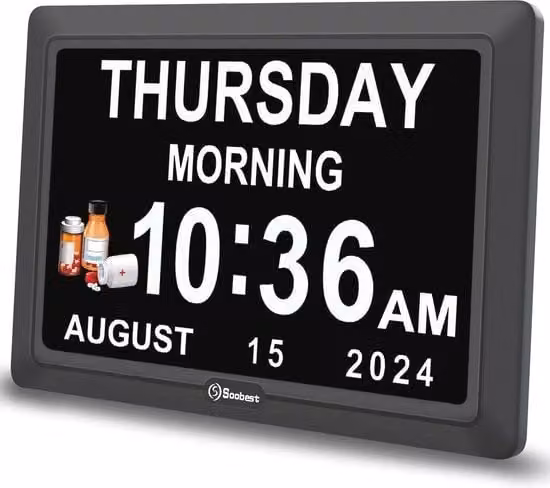Cronometro Digitale per la Demenza con 12 Allarmi per Anziani - Display Grande Calendario con Data per Scrivania