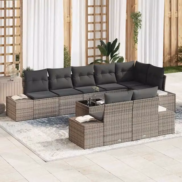 Set Divano da Giardino 9 pz Grigio polyrattan 3347119