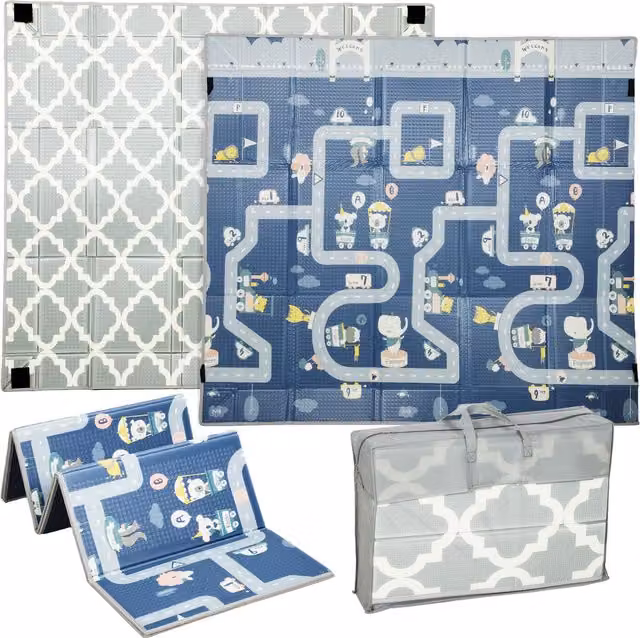 Tappeto da gioco per bambini AIYAPLAY pieghevole e reversibile in schiuma spessa, Multicolore, L: 202 cm, P: 180,5 cm, H: 1 cm
