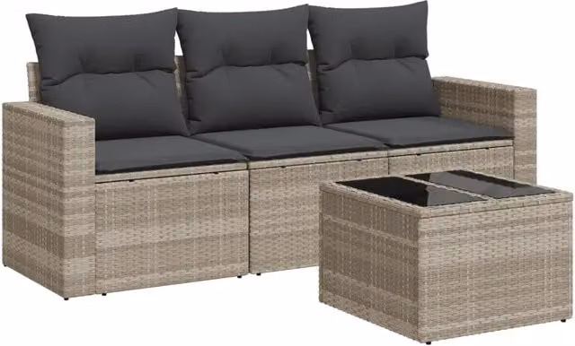 Set Salotto da Giardino Moderno a L con Divano a 3 Posti, Elementi Angolari e Tavolino da Caffè in Polyrattan Grigio con Cuscini Inclusi – 1