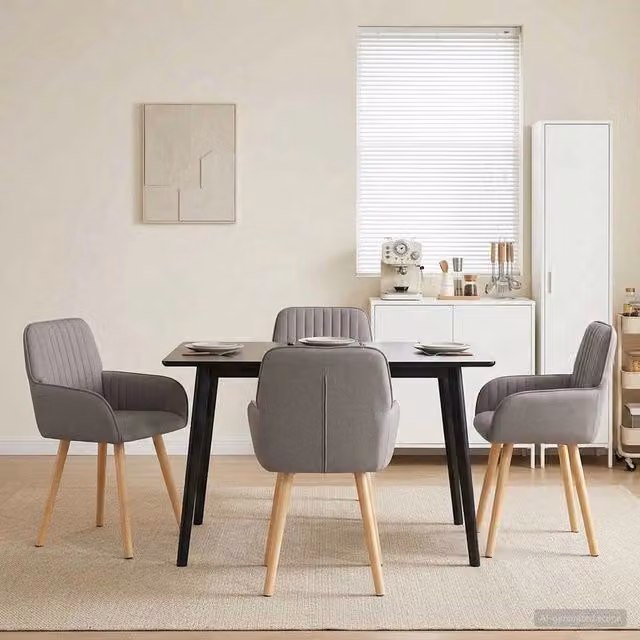Set di 4 sedie da pranzo moderne vidaXL in tessuto beige e grigio con struttura in legno e metallo L/P/H: 56,5 x 50 x 87,5 cm