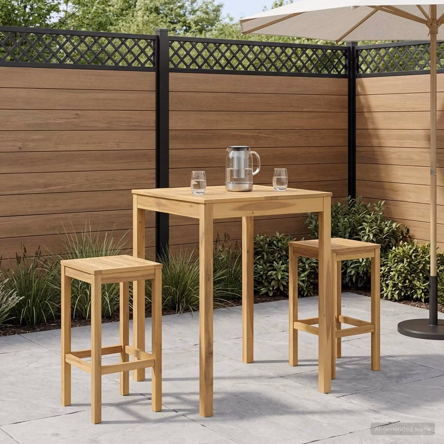 vidaXL Tavolo da Bar per Giardino e Terrazzo in Legno di Acacia Bianco e Beige L: 80 cm, P: 80,5 cm, H: 105 cm