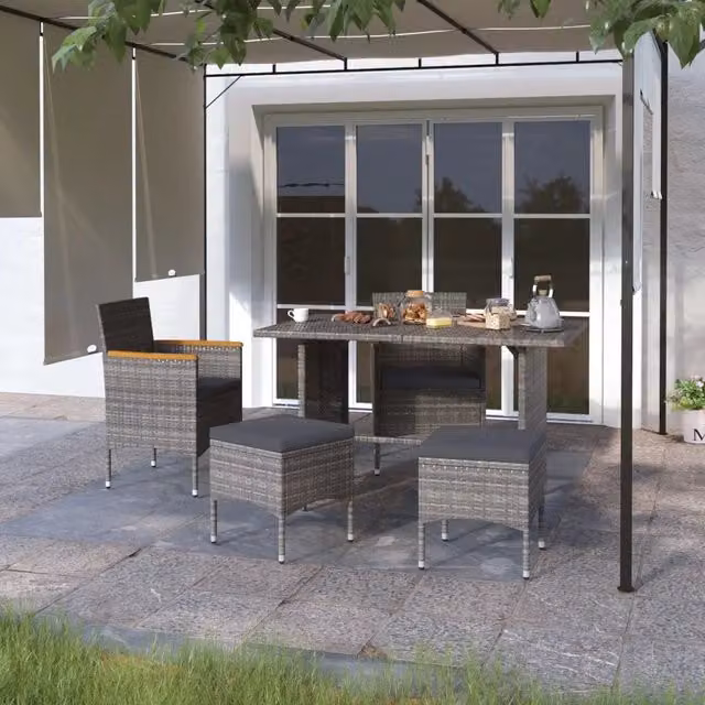 Set di 4 sedie da giardino con poggiapiedi vidaXL in polyrattan grigio e legno di acacia