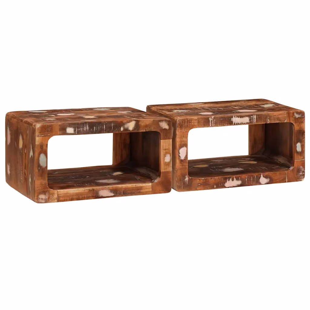 Set di 2 comodini vidaXL in legno massello recuperato marrone stile rustico L 45 cm x P 30 cm x H 24 cm