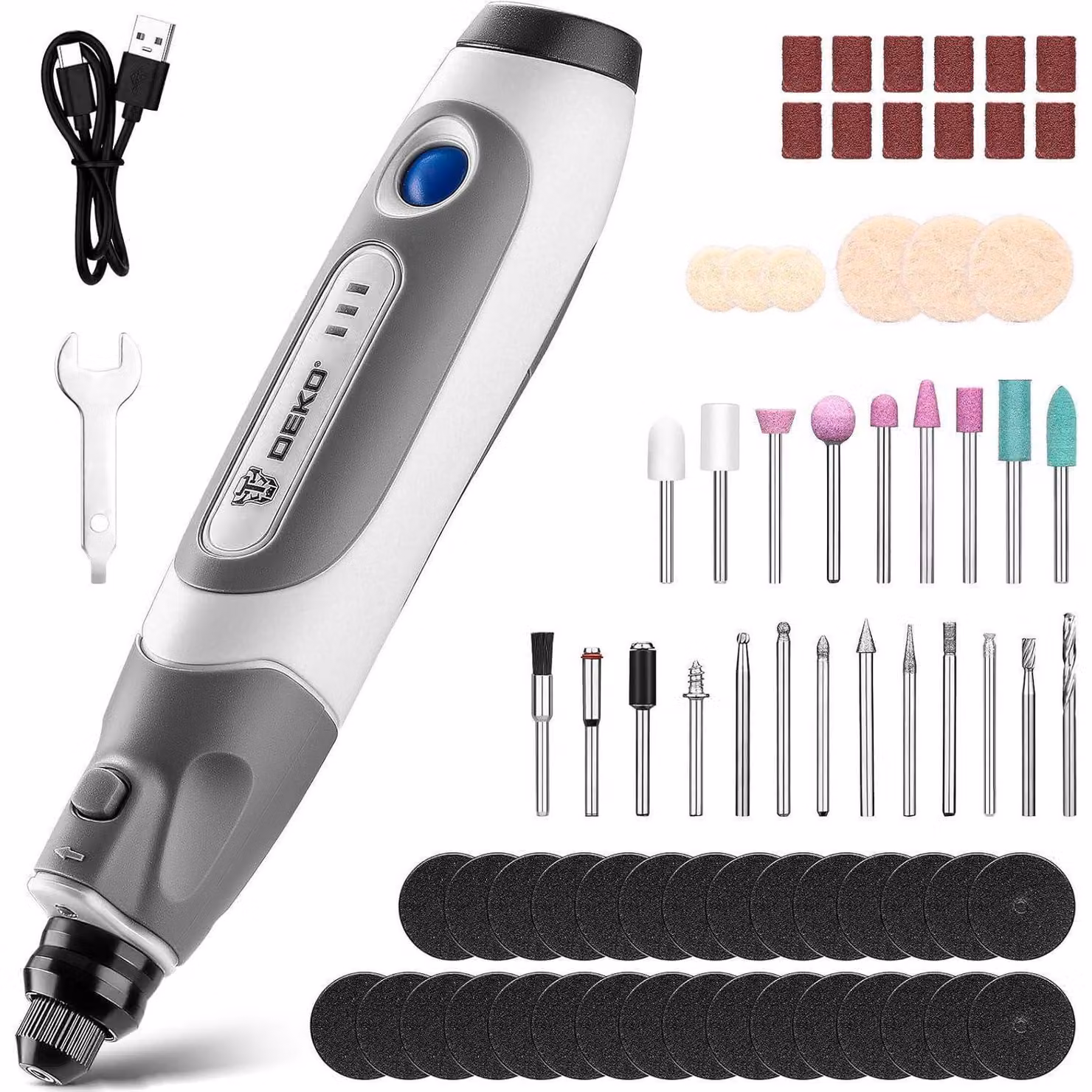 Multifunzione a batteria, 3,6V, set di accessori da 70 pezzi con luce LED, 3 velocità, colore giallo e grigio