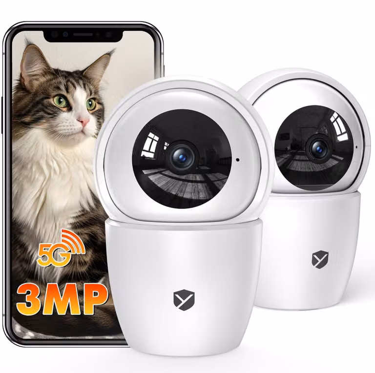 Telecamera di sicurezza 2K, panoramica a 360°, con controllo PTZ, per interni, con Wi-Fi, colore bianco - Risoluzione 4K - Montaggio da tavolo - Visione notturna - Rilevamento del movimento