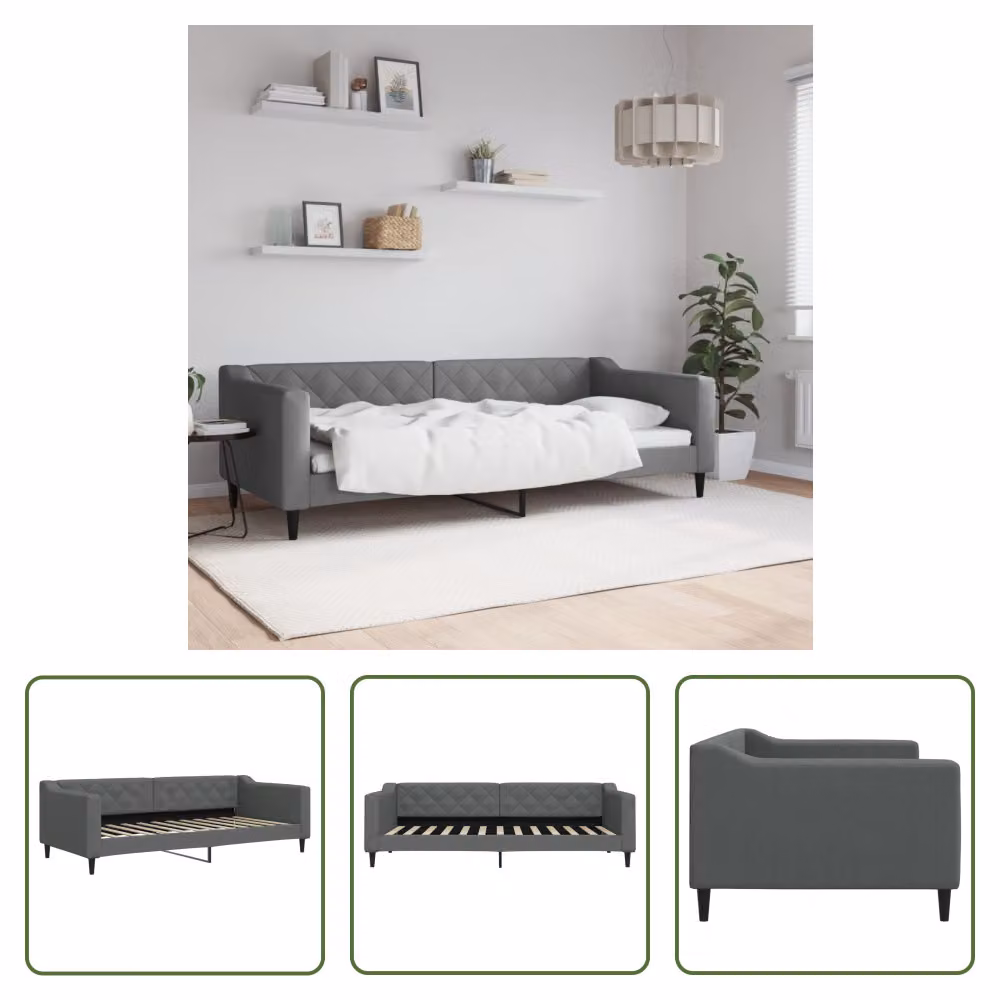 The Living Store Letto da giorno grigio scuro 90x200 cm in tessuto