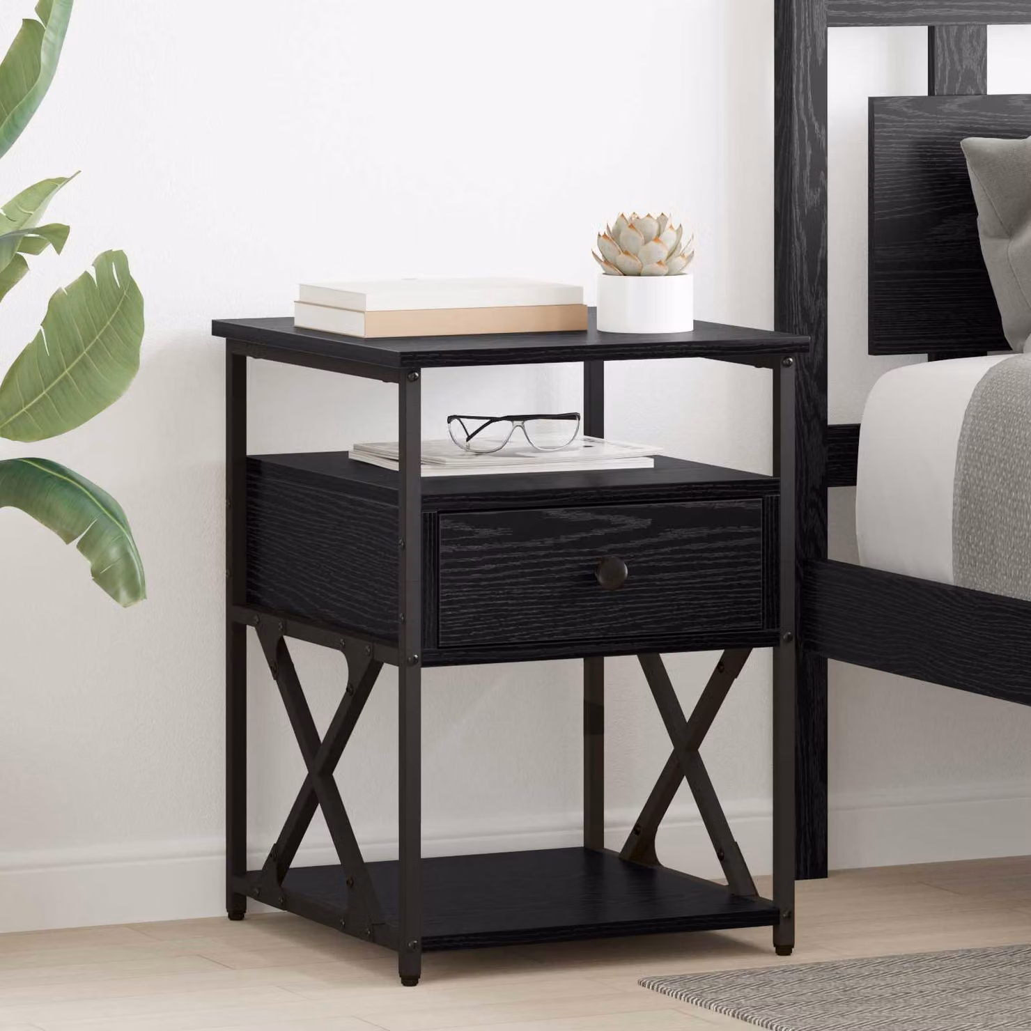 Armadio da Notte vidaXL in Rovere e Nero, L 40 cm x P 42 cm x H 55 cm
