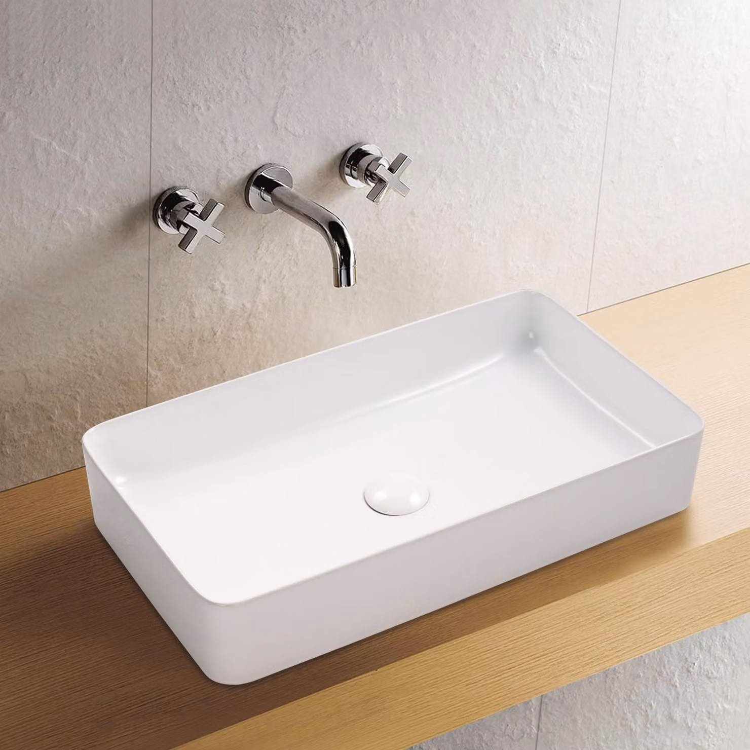 Lavabo da appoggio in Vetroceramica, modello Soho, bianco lucido, 60 cm