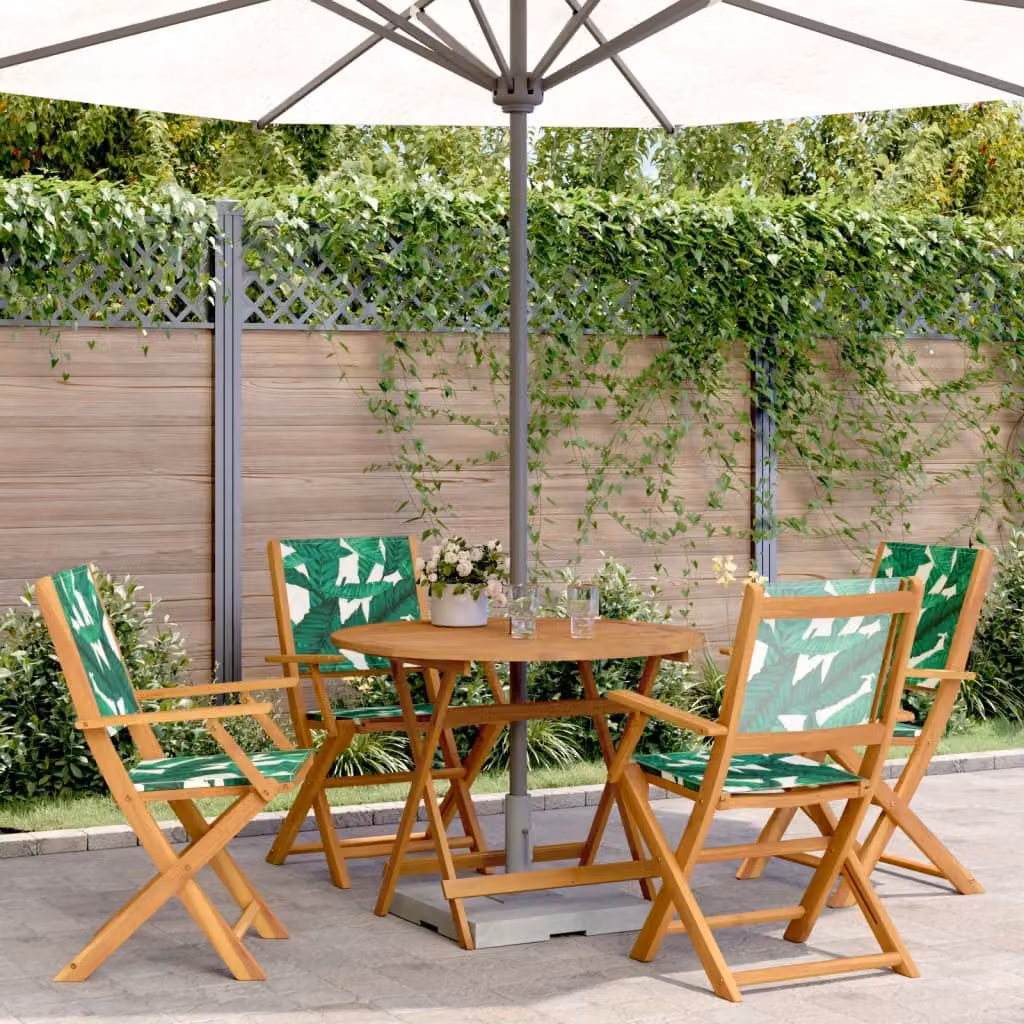 Maison Exclusive - Set da pranzo da giardino a 5 pezzi in tessuto e legno massello con motivo a foglie