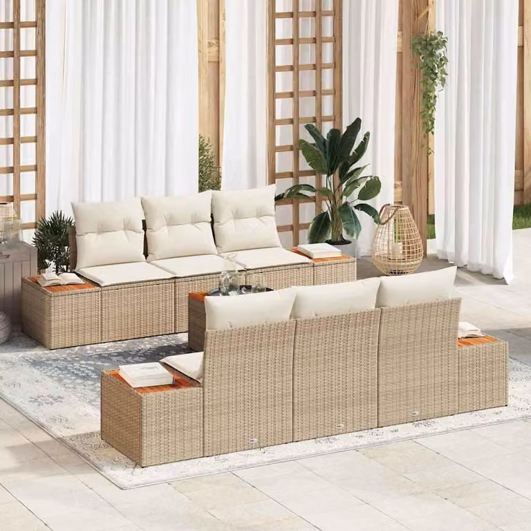 Maison Exclusive - Set da giardino composto da 7 pezzi, divano, in rattan sintetico beige