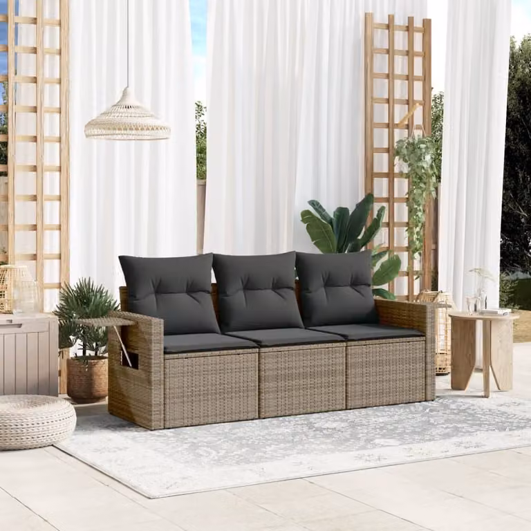 Maison Exclusive - Set Divani da Giardino 3 pz con Cuscini Grigio in Polyrattan