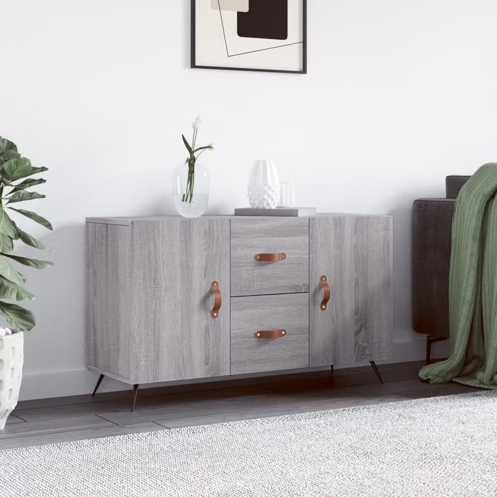 Credenza moderna vidaXL in legno multistrato e metallo, Grigio, L 100 x P 36 x H 60 cm