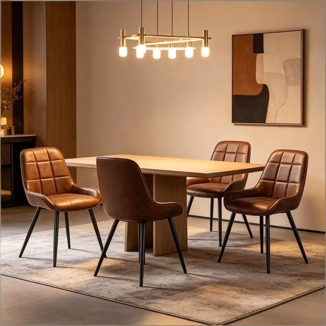 Sedie da pranzo imbottite, 4 pezzi in similpelle marrone con schienale ergonomico e gambe in metallo