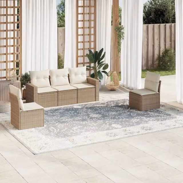 Set Divano da Giardino Moderno VIDAXL in Polyrattan Beige con 5 Cuscini a Forma L – 1