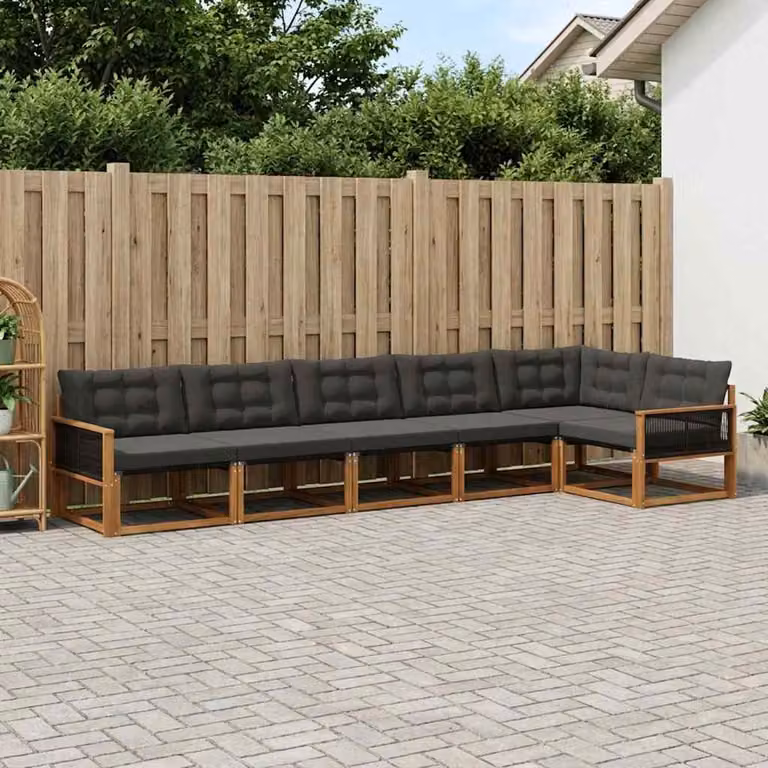 Set di divani da esterno vidaXL 6 pz in legno di acacia con cuscini beige e nero