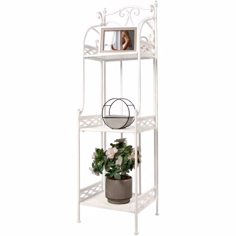 Scaffale salvaspazio Vestiamo Casa in metallo bianco con 3 ripiani decapè stile shabby chic H 124 x L 35 x P 31 cm