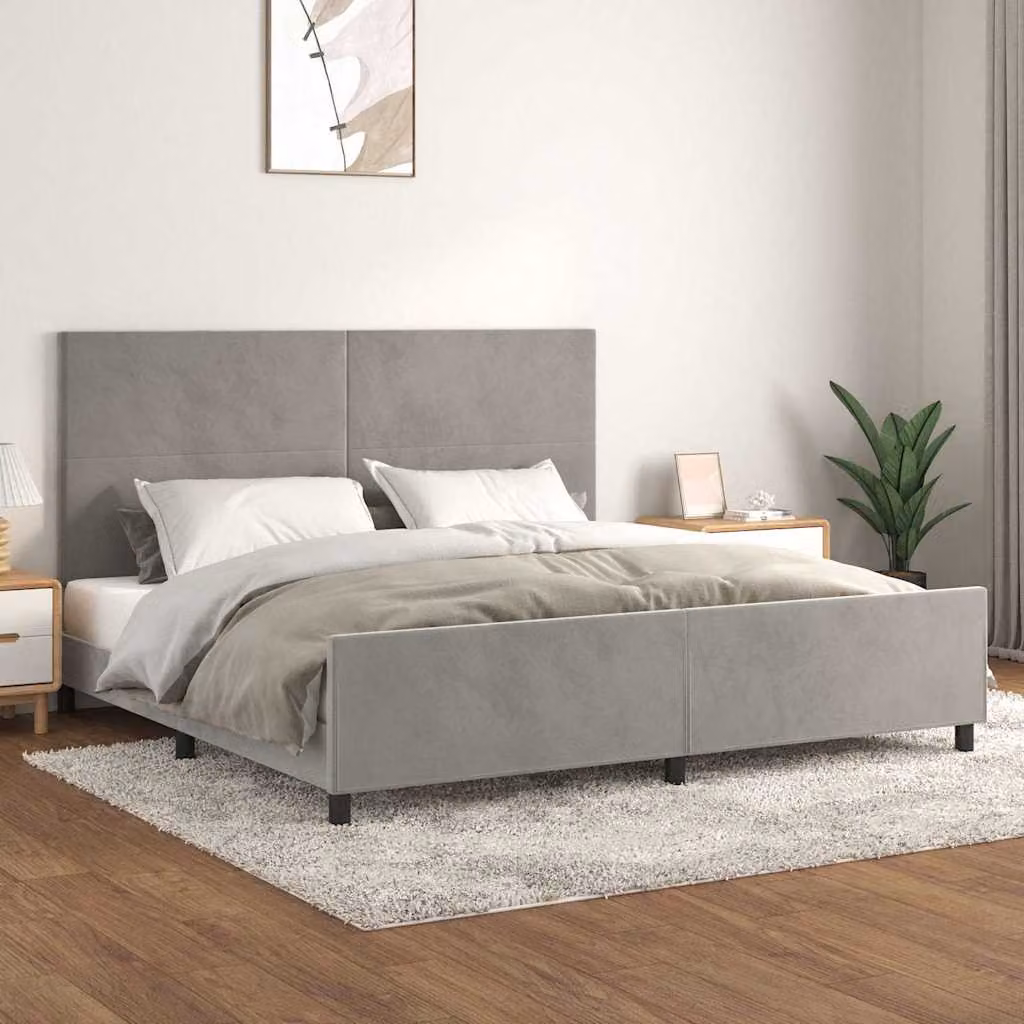 Giroletto senza materasso vidaXL in velluto grigio con struttura in legno di larice L 200 x P 200 x H 128 cm – 1