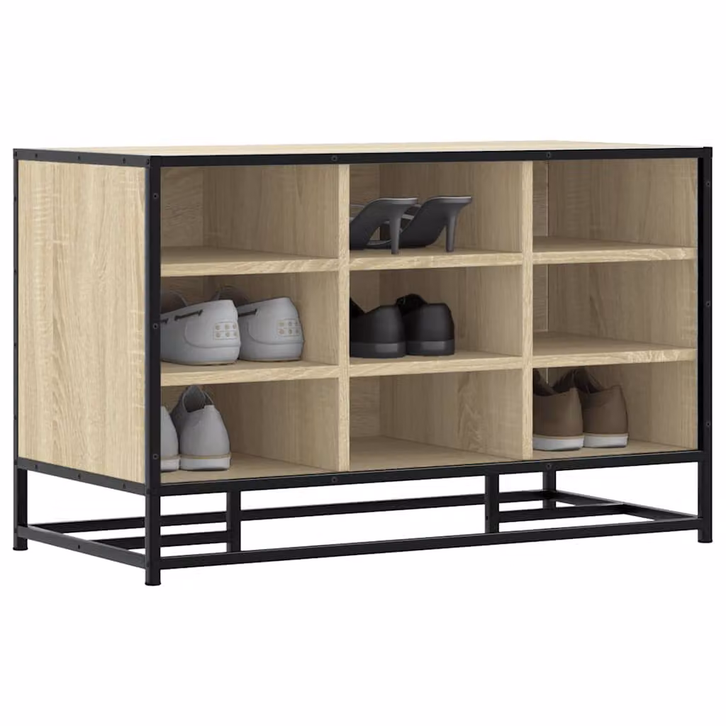 Scarpiera vidaXL in stile industriale con ripiani interni e ante, colore marrone, realizzata in legno e metallo, L 84 cm x P 40 cm x H 53,5 cm