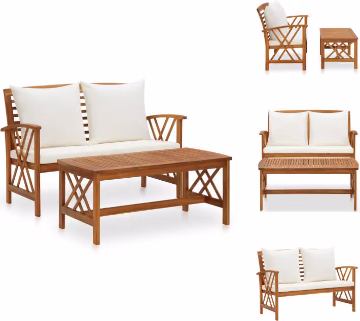 vidaXL set salotto da giardino 2 pezzi con cuscini in legno massiccio di acacia - Set di mobili da giardino