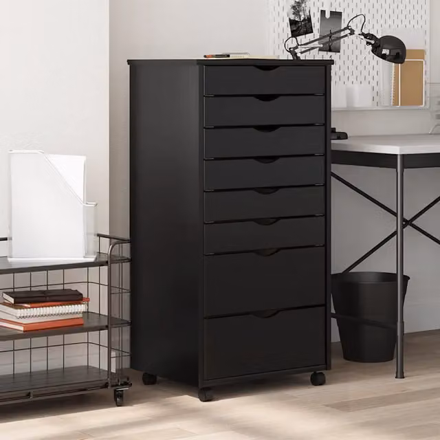 Armadietto Rotante con Cassetti vidaXL in Legno di Pino Nero con Ruote L: 39.0 cm, P: 39.0 cm, H: 103.0 cm