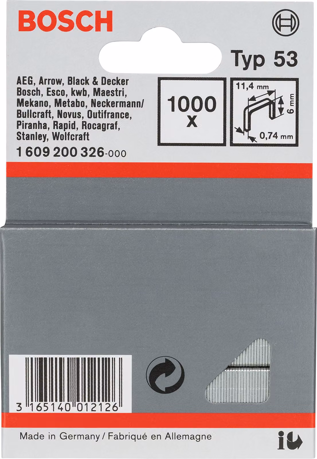 BOSCH 1609200326 1.000 BOSCH Tackerklammern Typ 53 6 mm