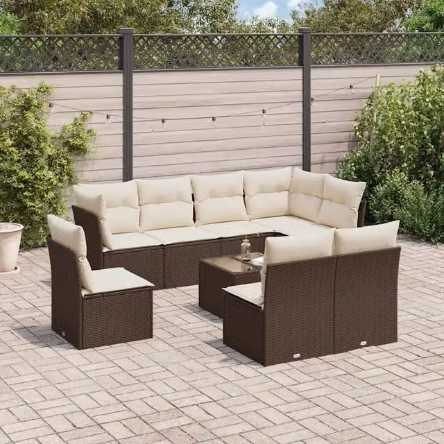 Set Divani da Giardino 9pz con Cuscini Marrone in Polyrattan 3217773