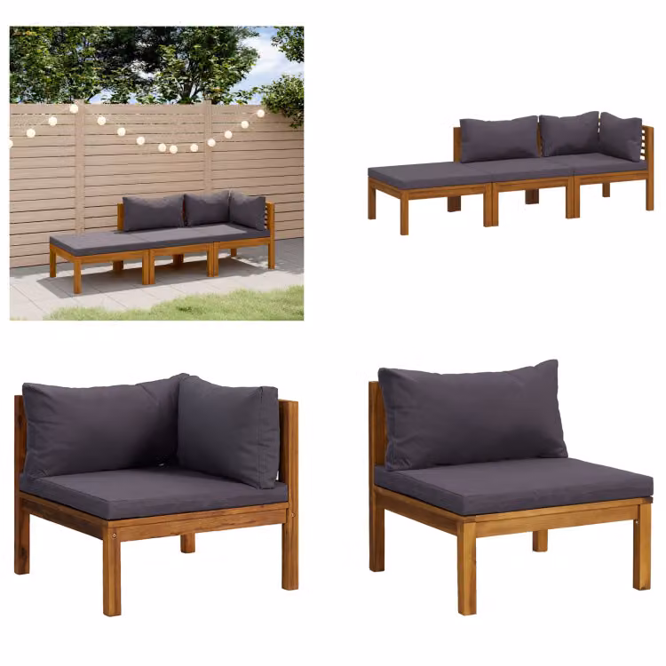 vidaXL Set salotto da giardino 3 pezzi con cuscini in legno massiccio di acacia - Set salotto da giardino - Set salotto da giardino - Set divano componibile - Set divano componibile