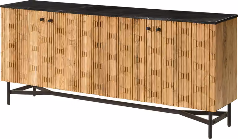 MASSIVMOEBEL24 | Credenza in legno di acacia 180x40x76 Laccato - naturale / marmo scuro LONDON #101
