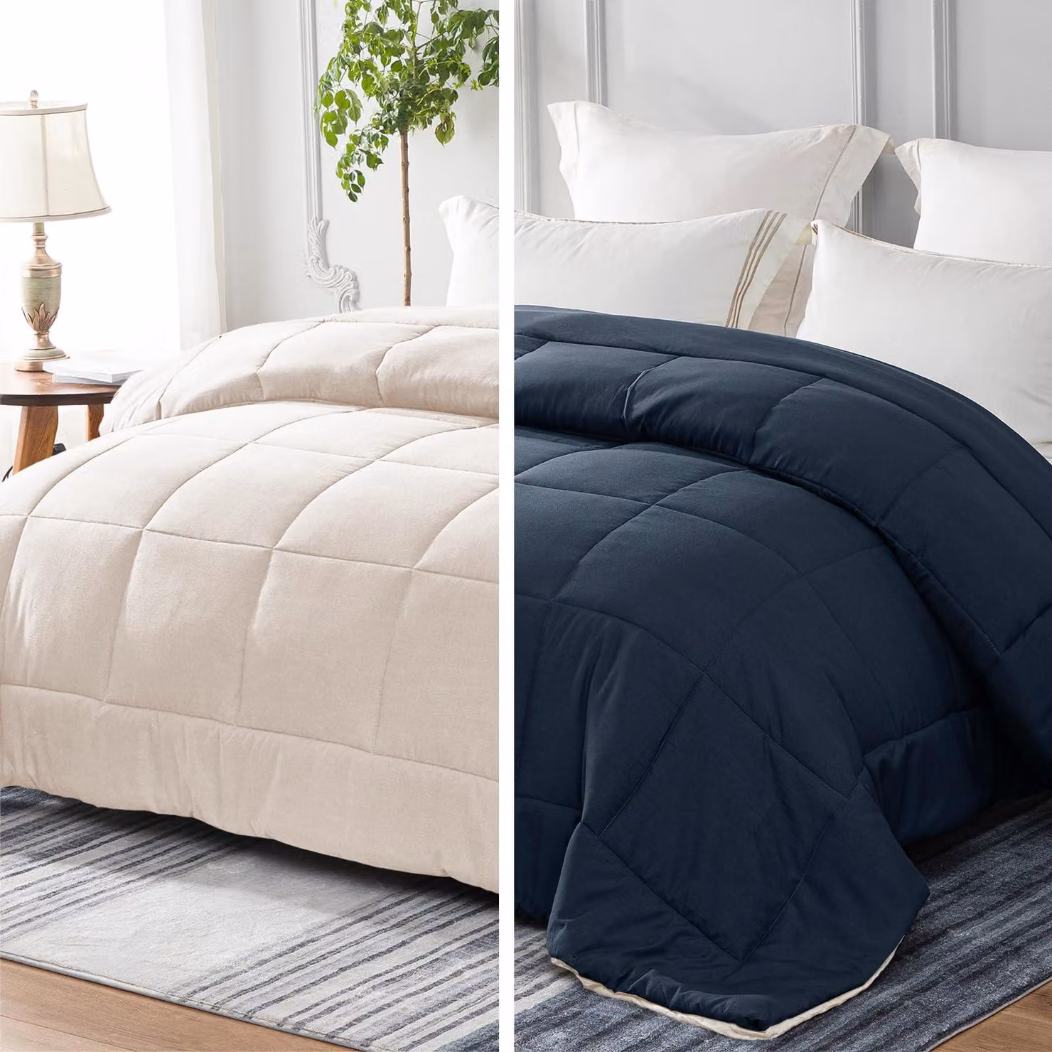 Coperta per letto matrimoniale, dimensioni 220 x 240 cm, realizzata in microfibra da 300 GSM, colore blu navy e grigio antracite