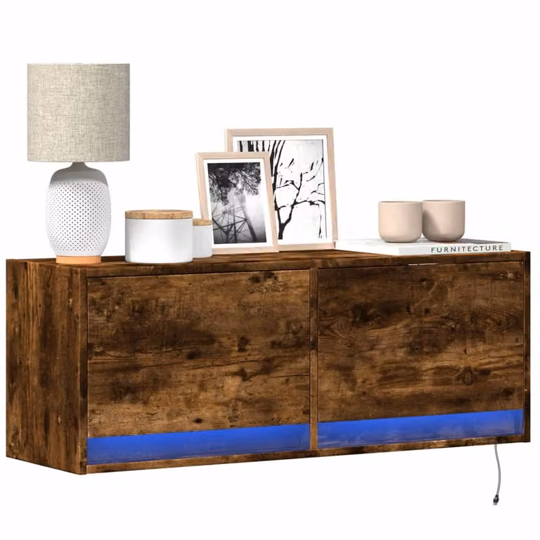 Mobile TV a parete con luci LED vidaXL in rovere fumo L: 100 cm, P: 31 cm, H: 35 cm