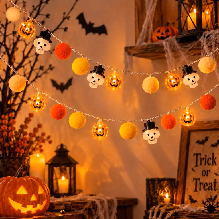 Catena luminosa a tema Halloween, lunghezza 3 metri, 20 LED a luce calda, alimentata a batteria