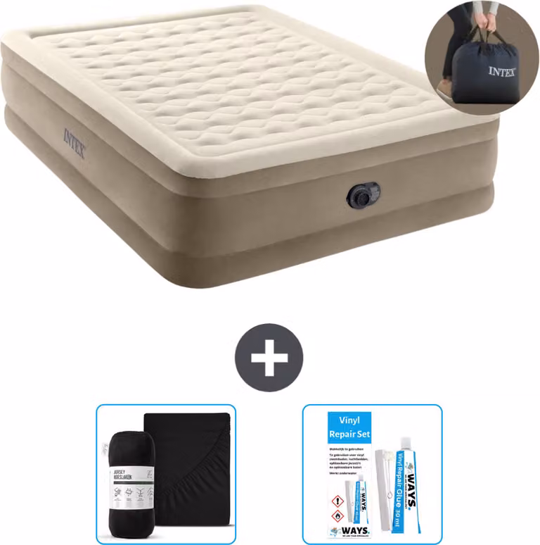 Lettino Intex - 2 persone - 152 x 203 x 46 cm - Beige - Incluso pompa - lenzuolo e kit di riparazione