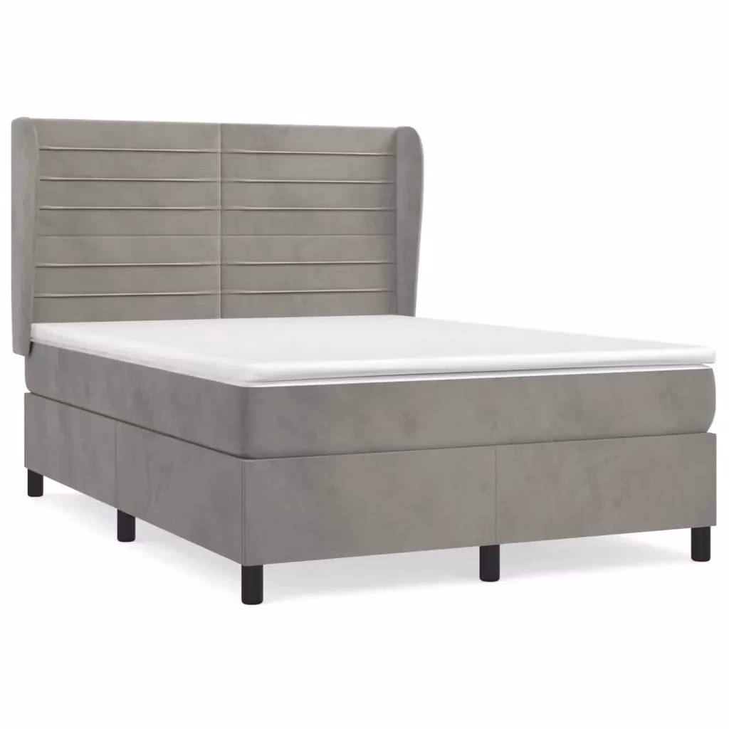 vidaXL Giroletto a Molle con Materasso Ibrido in Velluto Grigio Chiaro L/P: 140 x 190 cm – 2