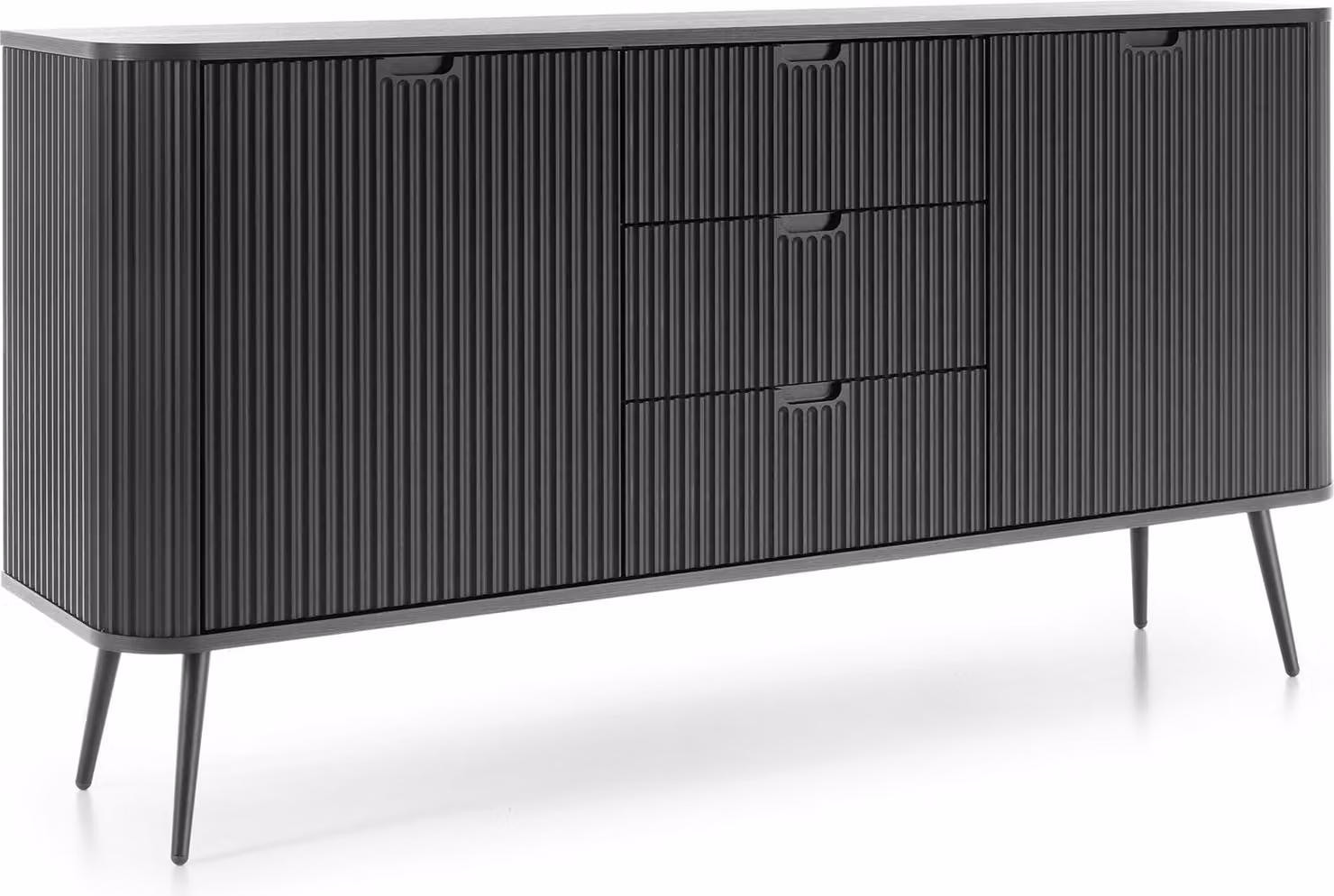 Cassettiera: 3 cassetti, 2 ante, colore: nero, gambe nere, 168 x 87 x 39cm