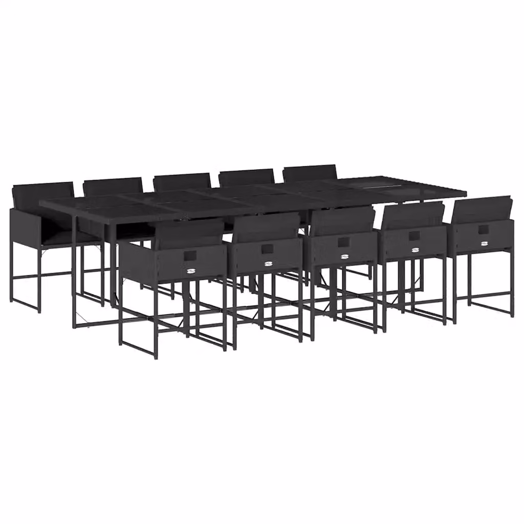 vidaXL Set da Pranzo da Giardino 11 pz in Polyrattan Nero con Cuscini e Tavolo in Vetro – 2