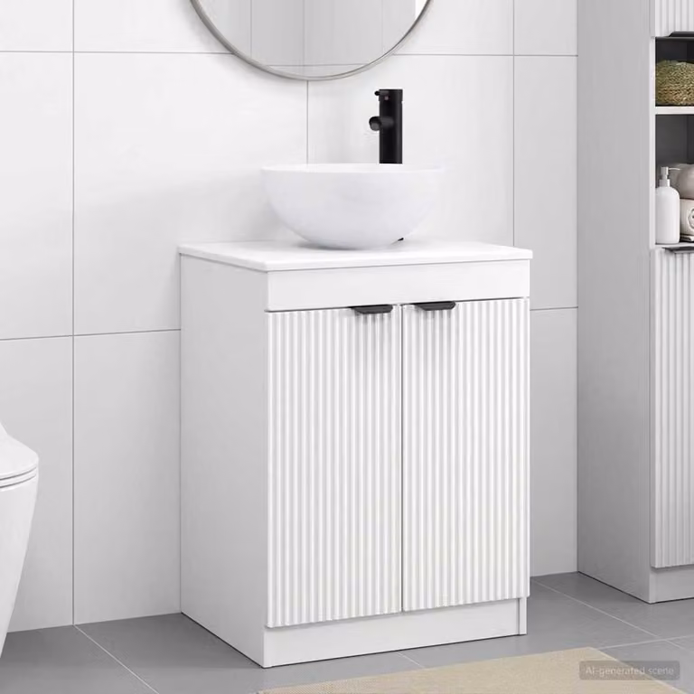 Set di mobili per il bagno moderno vidaXL in legno MDF bianco con ante a cerniera e ripiani interni, L/P/H: 70 x 41 x 54 cm