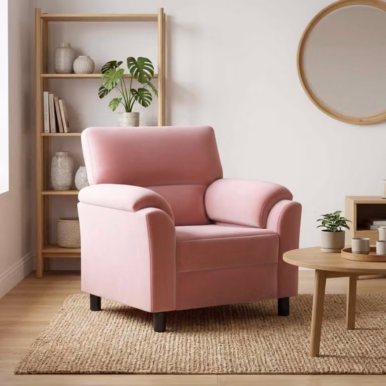 Divano moderno vidaXL in velluto rosa L: 94 cm, P: 85 cm, H: 93 cm