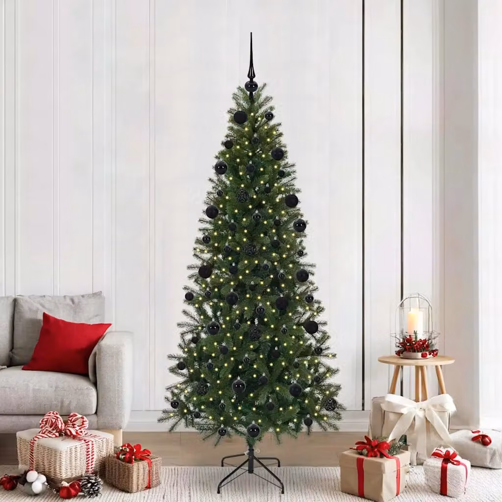 Albero di Natale artificiale moderno vidaXL verde con luci LED bianco caldo in PE e PVC, Altezza: 210 cm