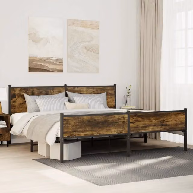 Giroletto vidaXL in metallo e legno color rovere fumo con struttura a doghe fisse L: 200 cm, P: 200 cm, H: 207 cm – 1