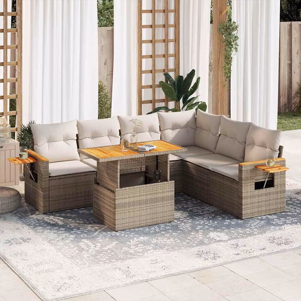 Maison Exclusive - Set Divani da Giardino 7 pz con Cuscini Beige Polyrattan Acacia